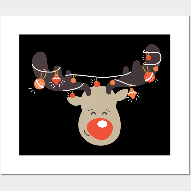 Red Nose Reindeer Christmas Lights For Holiday Wall Art by BUBLTEES